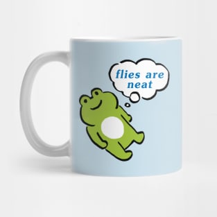 kawaii cute green frog contemplating life / flies are neat text Mug